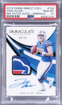 2018 Panini Immaculate Collection Rookie Patch Autographs Emerald #104 Josh Allen Signed Patch Rookie Card (#06/14) - PSA GEM MT 10